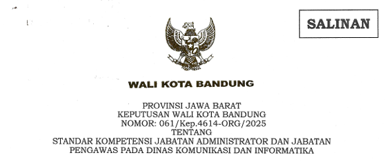 Cover Keputusan Wali Kota Bandung Nomor 061/Kep.4614-ORG/2025 Tahun 2025 Tentang Standar Kompetensi Jabatan Administrator dan Jabatan Pengawas Pada Dinas Komunikasi dan Informatika