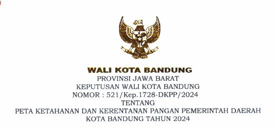 Cover Keputusan Wali Kota Bandung Nomor 521/Kep.1728-DKPP/2024 Tahun 2024 Tentang Peta Ketahanan Dan Kerentanan Pangan Pemerintah Daerah Kota Bandung Tahun 2024
