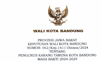 Cover Keputusan Wali Kota Bandung Nomor 062/Kep.1611-Dinsos/2024 Tahun 2024 Tentang Pengurus Karang Taruna Kota Bandung Masa Bakti 2024-2029