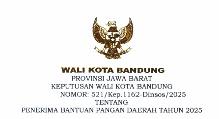 Cover Keputusan Wali Kota Bandung Nomor 521/Kep.1162-Dinsos/2025 Tahun 2025 Tentang Penerima Bantuan Pangan Daerah Tahun 2025