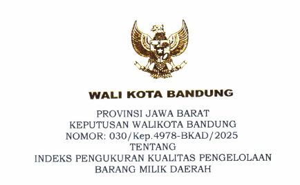 Cover Keputusan Wali Kota Bandung Nomor 030/Kep.4978-BKAD/2025 Tahun 2025 Tentang Indeks Pengukuran Kualitas Pengelolaan Barang Milik Daerah
