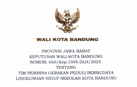 Cover Keputusan Wali Kota Bandung Nomor 660/Kep.1505-DLH/2025 Tahun 2025 Tentang Tim Pembina Gerakan Peduli Berbudaya Lingkungan Hidup Sekolah Kota Bandung