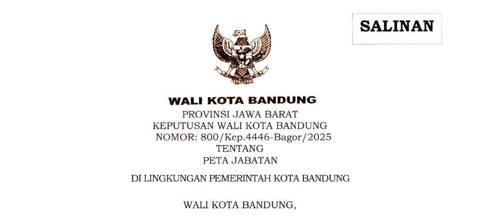 Cover Keputusan Wali Kota Bandung Nomor 800/Kep.4446-Bagor/2025 tentang Peta Jabatan Di Lingkungan Pemerintah Kota Bandung