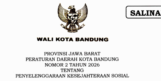 Cover Peraturan Daerah Kota Bandung Nomor 2 Tahun 2026 Tentang Penyelenggaraan Kesejahteraan Sosial