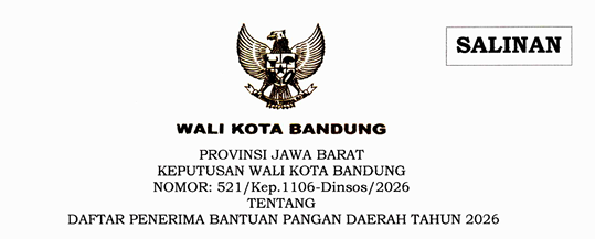 Cover Keputusan Wali Kota Bandung Nomor 521/Kep.1106-Dinsos/2026 Tahun 2026 Tentang Daftar Penerima Bantuan Pangan Daerah Tahun 2026
