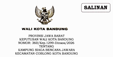 Cover Keputusan Wali Kota Bandung Nomor 360/Kep.1299-Dinsos/2026 Tahun 2026 Tentang Kampung Siaga Bencana Jawara Kecamatan Coblong Kota Bandung