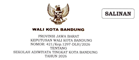 Cover Keputusan Wali Kota Bandung Nomor 421/Kep.1297-DLH/2026 Tahun 2026 Tentang Sekolah Adiwiyata Tingkat Kota Bandung Tahun 2026