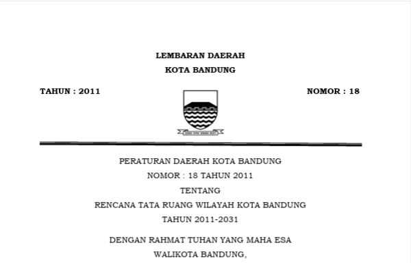 Cover Peraturan Daerah Kota Bandung Nomor 18 Tahun 2011 tentang Rencana Tata Ruang Wilayah Kota Bandung Tahun 2011-2031