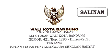 Cover Keputusan Wali Kota Bandung Nomor 421/Kep.1293-Dinsos/2026 Tahun 2026 Tentang Satuan Tugas Penyelenggara Sekolah Rakyat