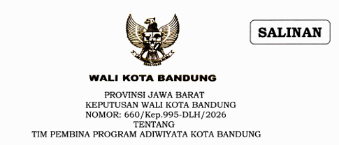 Cover Keputusan Wali Kota Bandung Nomor 660/Kep.995-DLH/2026 Tahun 2026 Tentang Tim Pembina Program Adiwiyata Kota Bandung